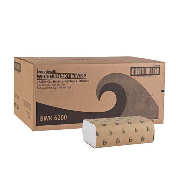 Boardwalk Multifold Paper Towels, White, 9 x 9 9/20, 250 Towels/Pack, 16 Packs/C - Picture 1 of 6